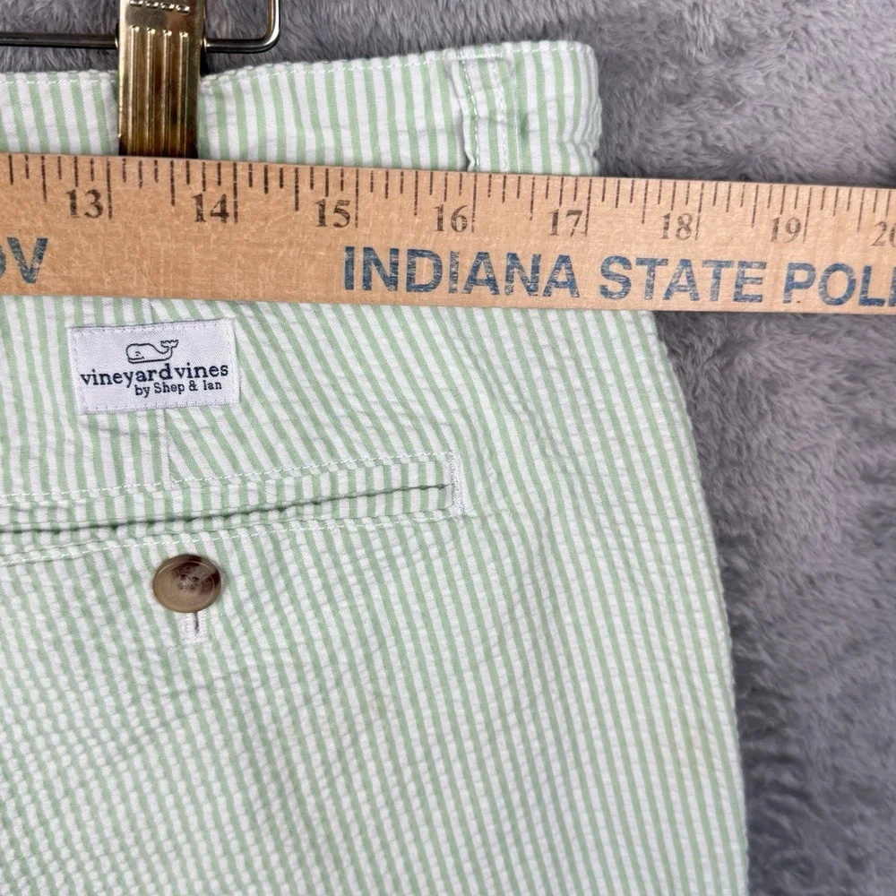 Vineyard Vines Seersucker Shorts Mens 34 Green White Stripe Chino Preppy 8